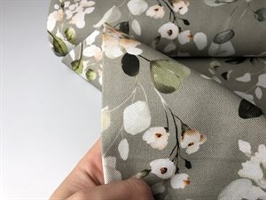 Canvas dekostof - fine blomsterblade på støvet grøn bund